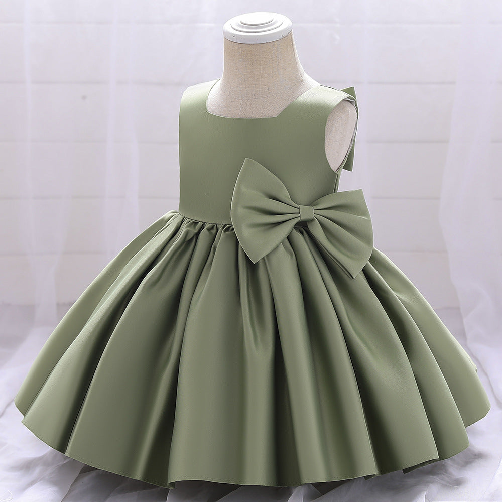 Adorable Puffy Satin Bowknot Ball Gown for Little Girls | Tea Length Princess Dress