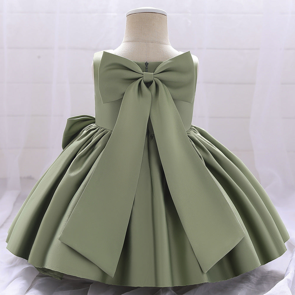 Adorable Puffy Satin Bowknot Ball Gown for Little Girls | Tea Length Princess Dress