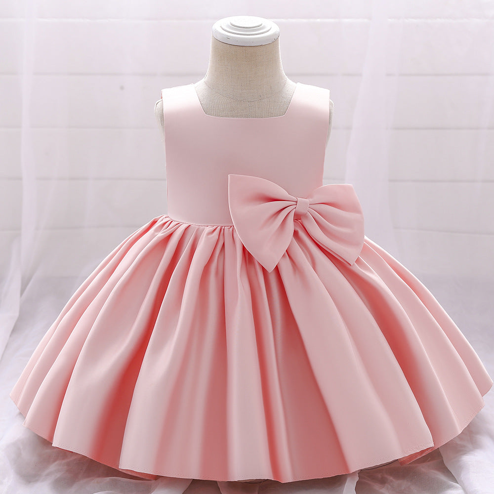 Adorable Puffy Satin Bowknot Ball Gown for Little Girls | Tea Length Princess Dress