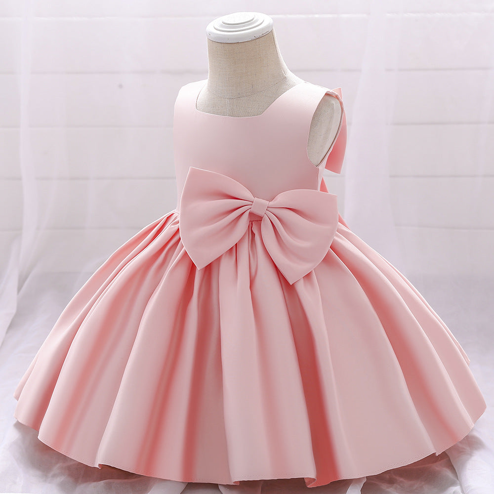 Adorable Puffy Satin Bowknot Ball Gown for Little Girls | Tea Length Princess Dress