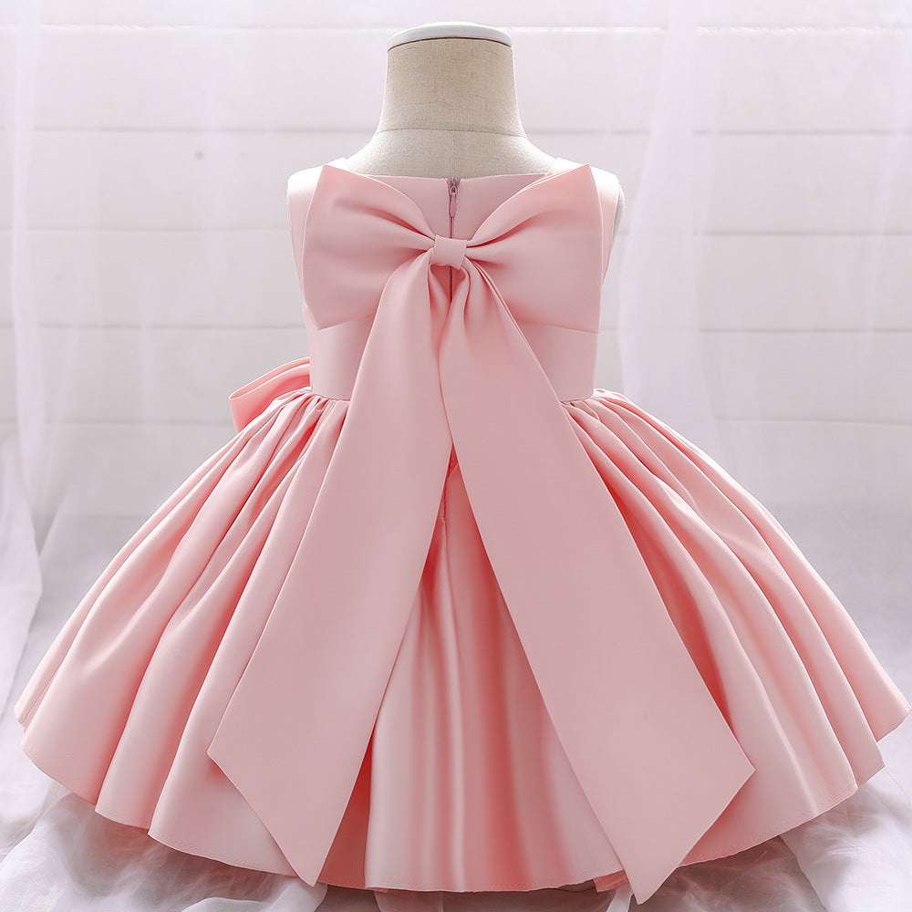 Adorable Puffy Satin Bowknot Ball Gown for Little Girls | Tea Length Princess Dress