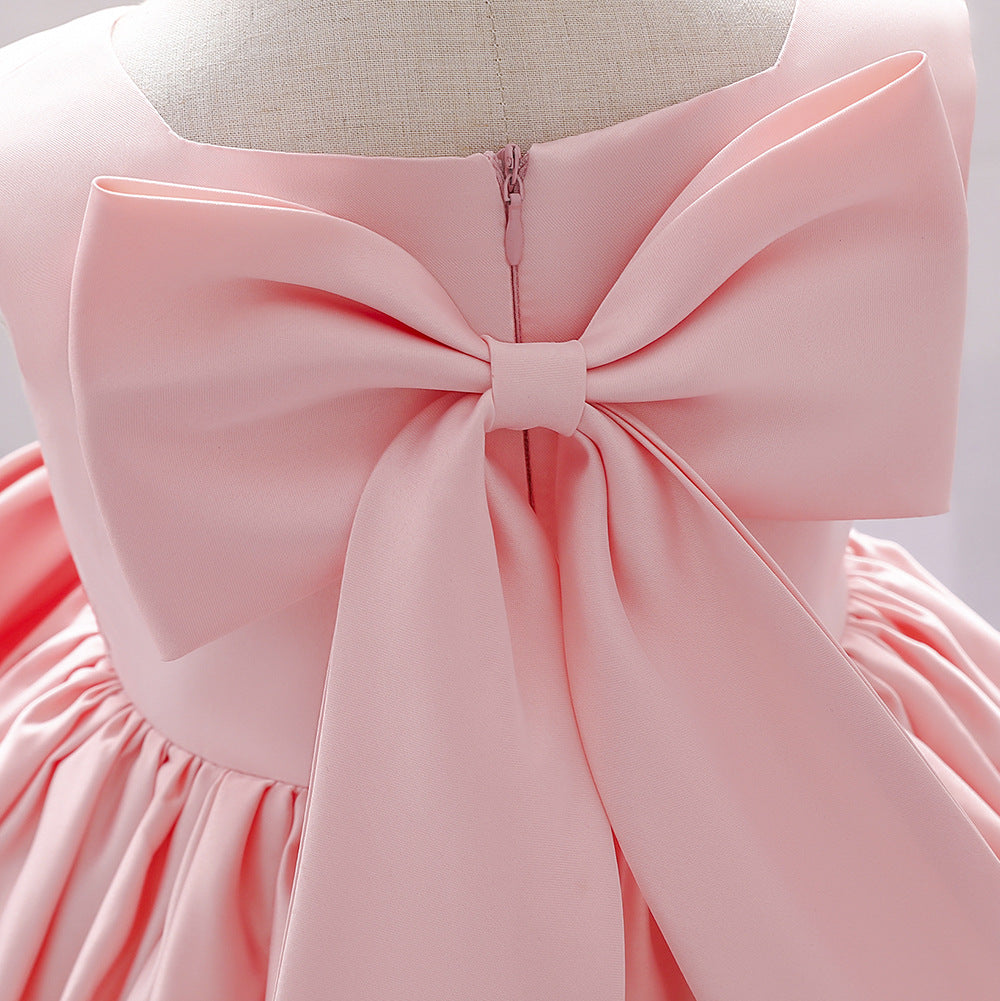 Adorable Puffy Satin Bowknot Ball Gown for Little Girls | Tea Length Princess Dress