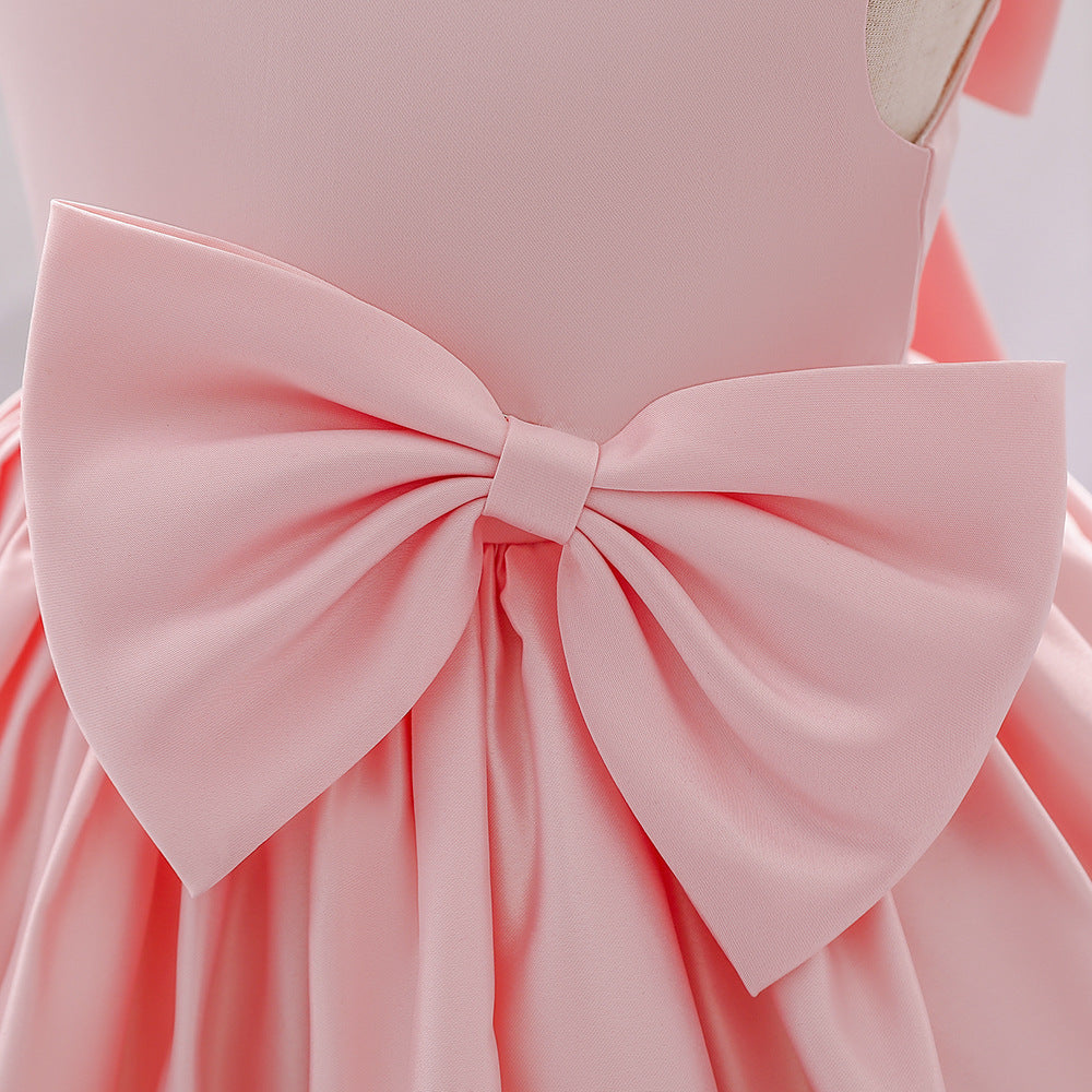 Adorable Puffy Satin Bowknot Ball Gown for Little Girls | Tea Length Princess Dress