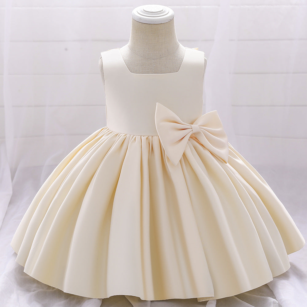 Adorable Puffy Satin Bowknot Ball Gown for Little Girls | Tea Length Princess Dress