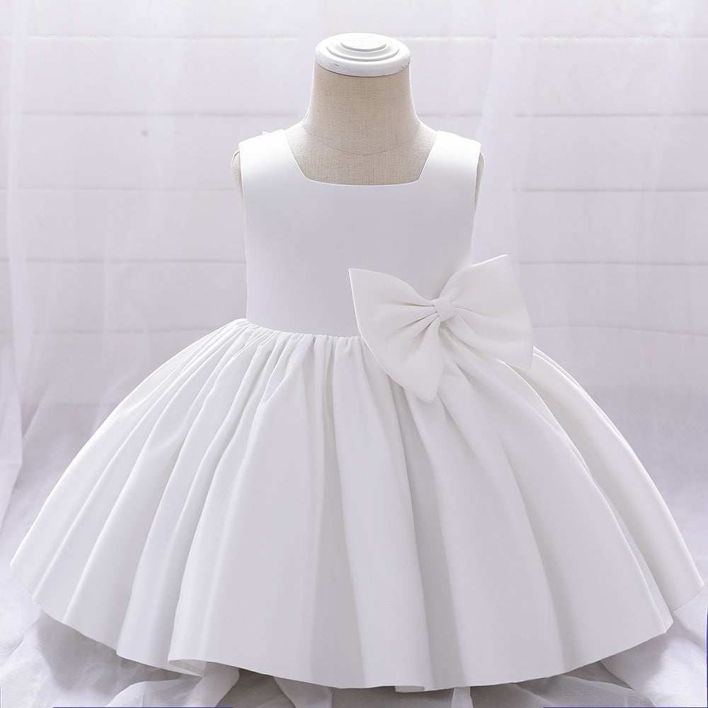 Adorable Puffy Satin Bowknot Ball Gown for Little Girls | Tea Length Princess Dress