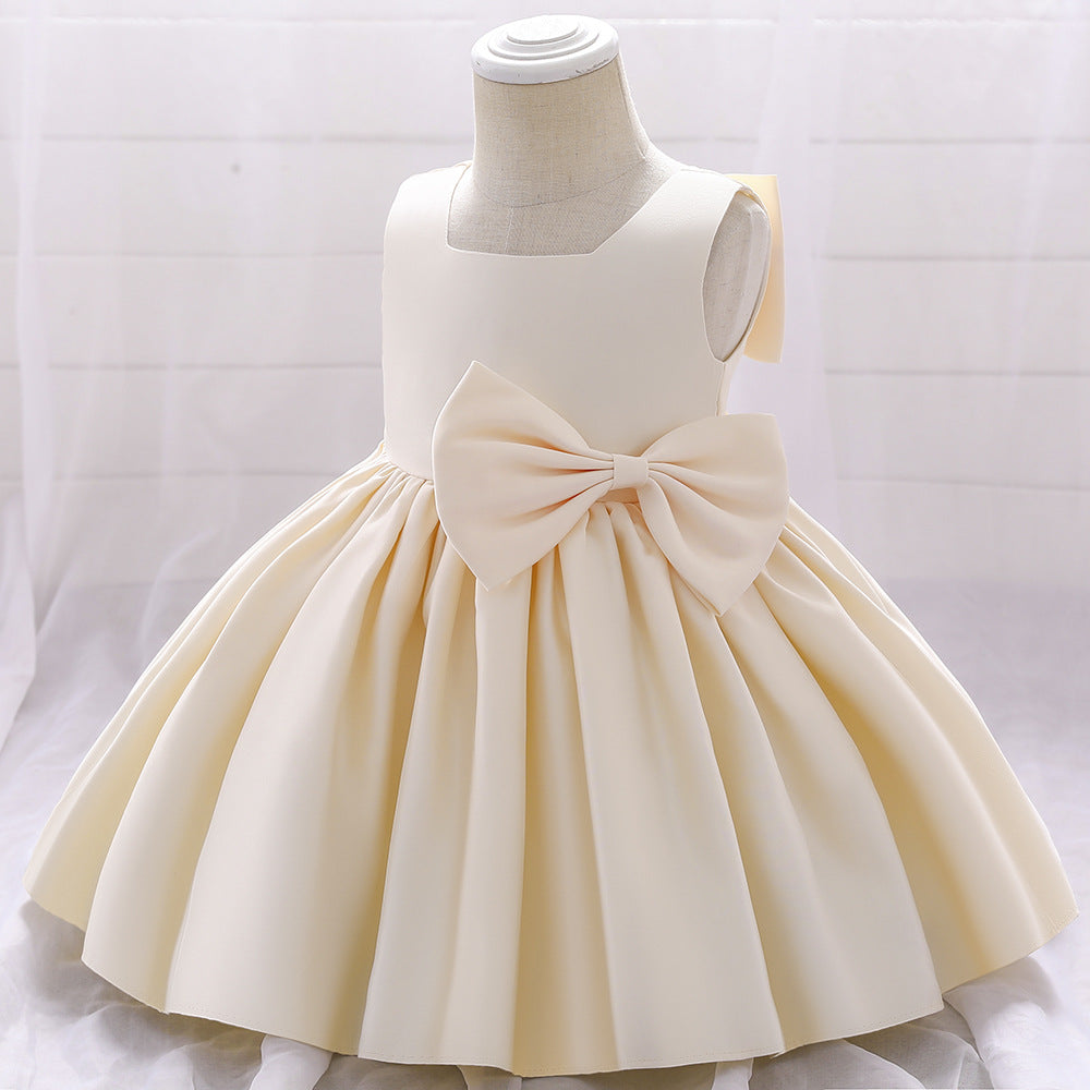 Adorable Puffy Satin Bowknot Ball Gown for Little Girls | Tea Length Princess Dress