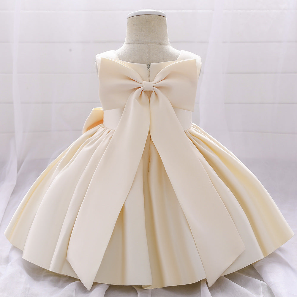 Adorable Puffy Satin Bowknot Ball Gown for Little Girls | Tea Length Princess Dress