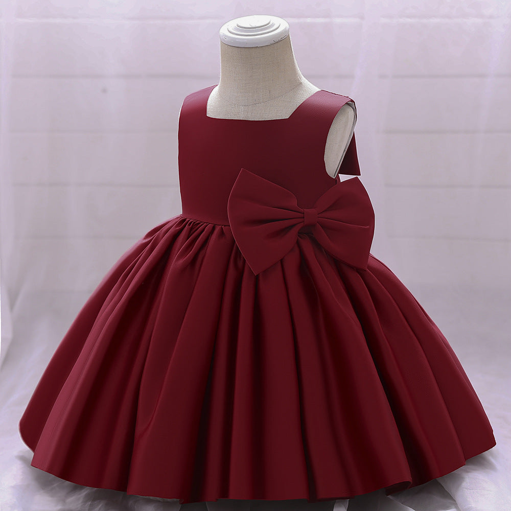 Adorable Puffy Satin Bowknot Ball Gown for Little Girls | Tea Length Princess Dress