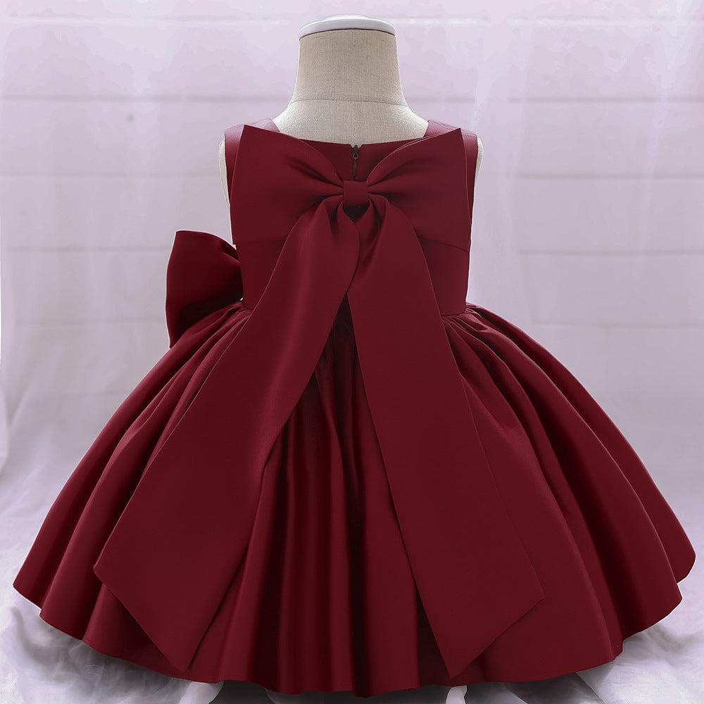 Adorable Puffy Satin Bowknot Ball Gown for Little Girls | Tea Length Princess Dress