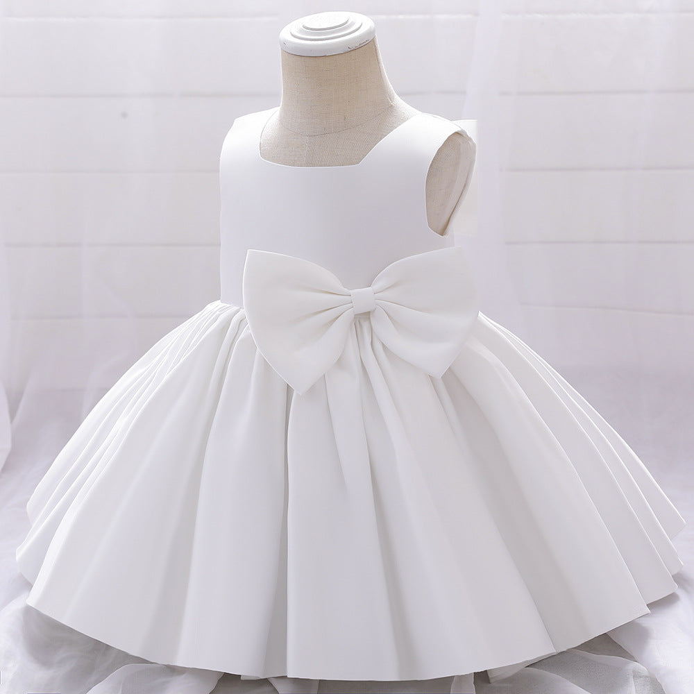 Adorable Puffy Satin Bowknot Ball Gown for Little Girls | Tea Length Princess Dress