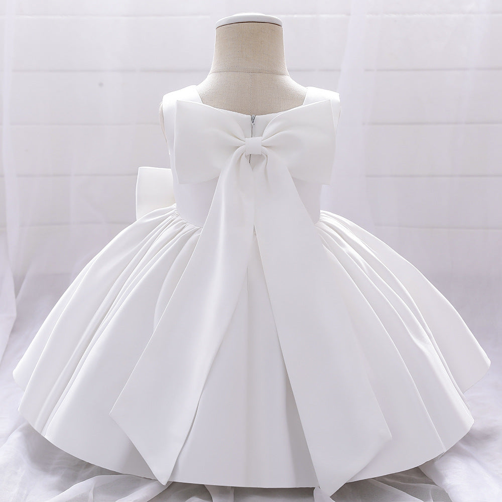 Adorable Puffy Satin Bowknot Ball Gown for Little Girls | Tea Length Princess Dress