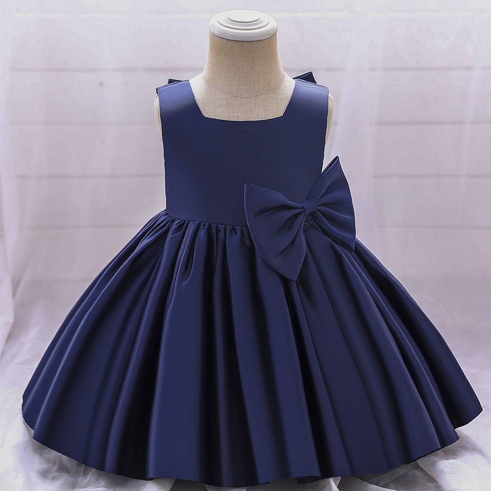 Adorable Puffy Satin Bowknot Ball Gown for Little Girls | Tea Length Princess Dress