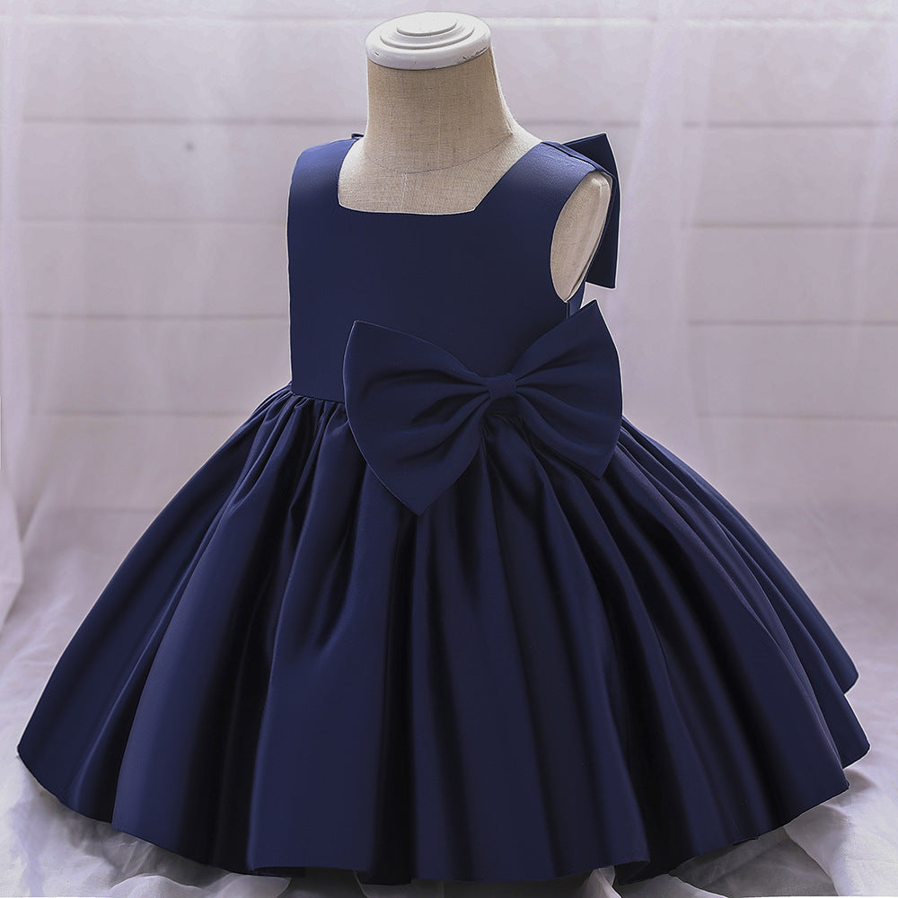 Adorable Puffy Satin Bowknot Ball Gown for Little Girls | Tea Length Princess Dress