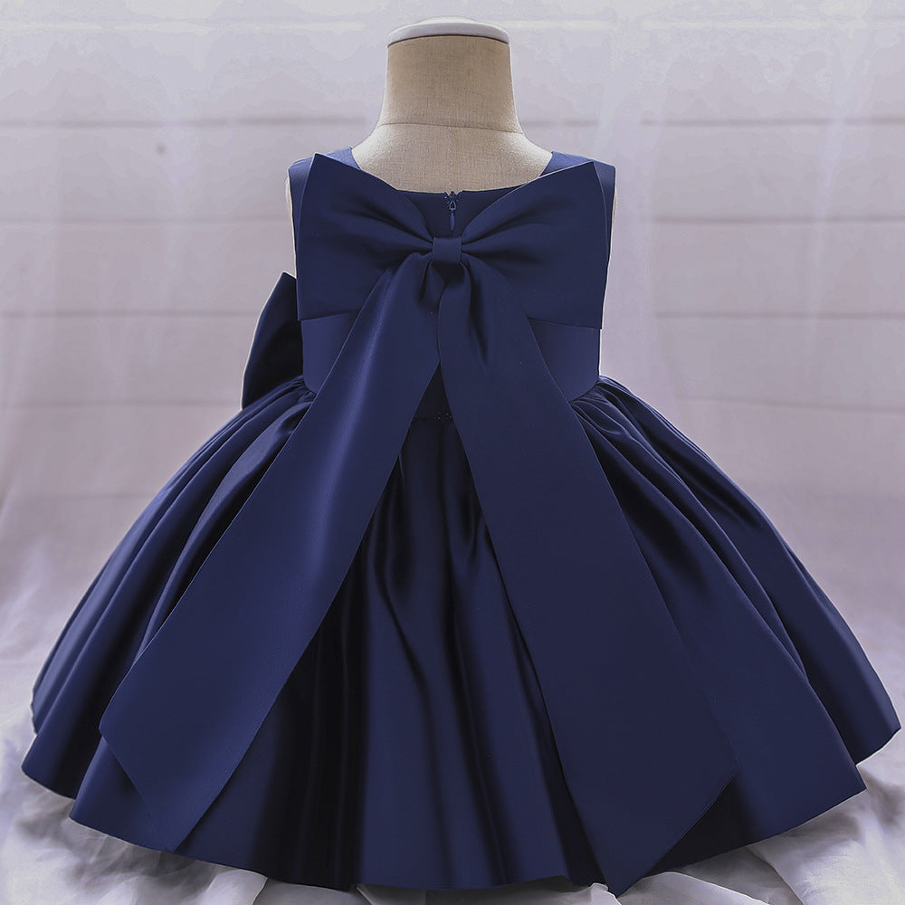 Adorable Puffy Satin Bowknot Ball Gown for Little Girls | Tea Length Princess Dress