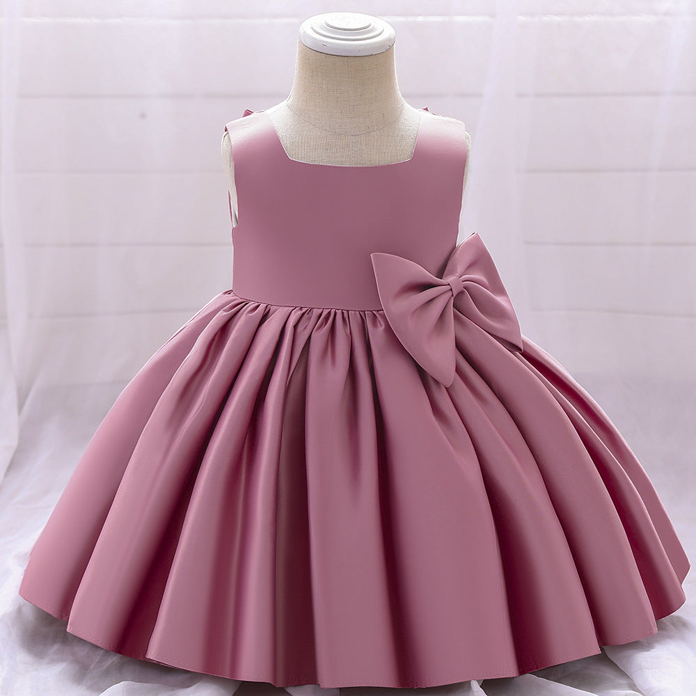 Adorable Puffy Satin Bowknot Ball Gown for Little Girls | Tea Length Princess Dress
