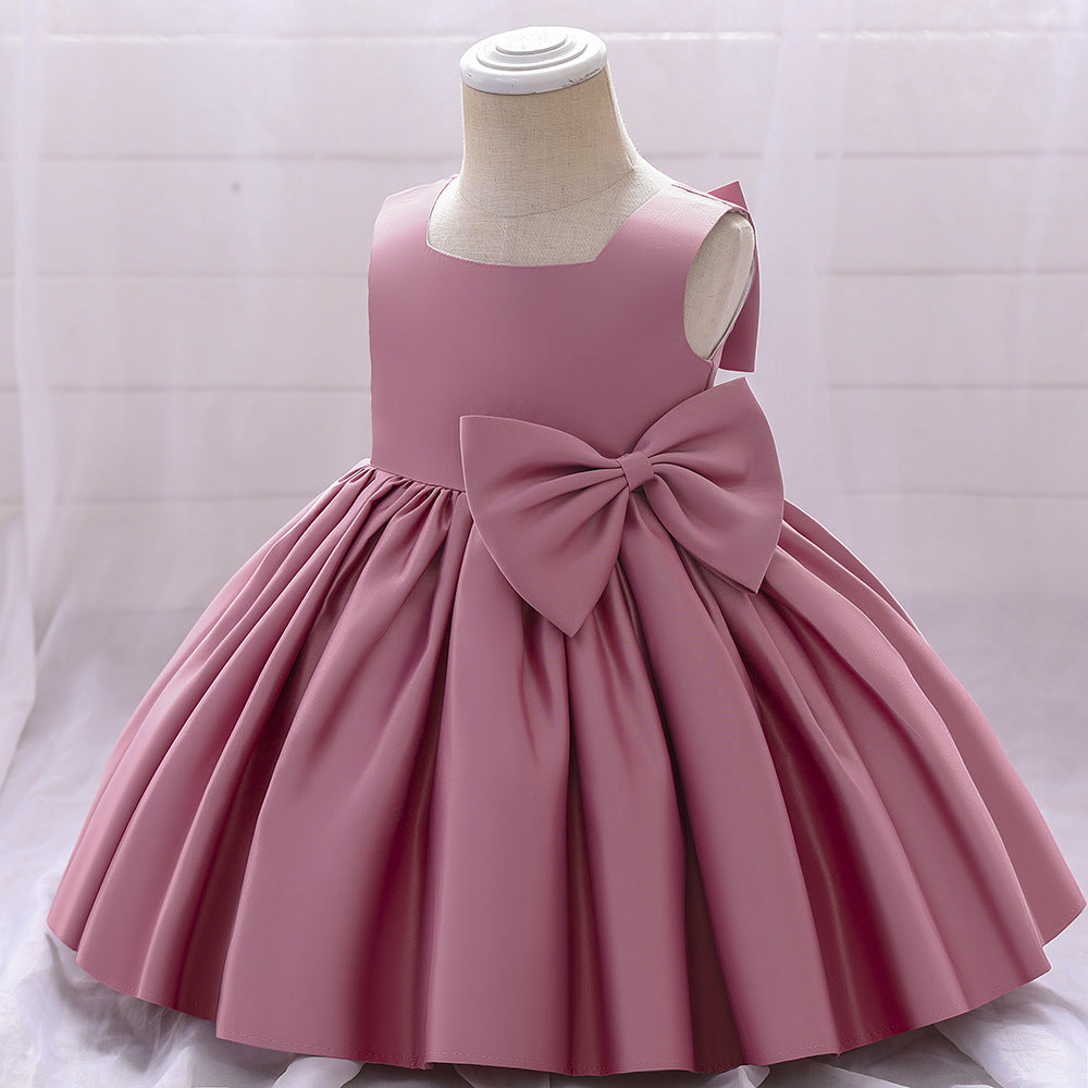 Adorable Puffy Satin Bowknot Ball Gown for Little Girls | Tea Length Princess Dress