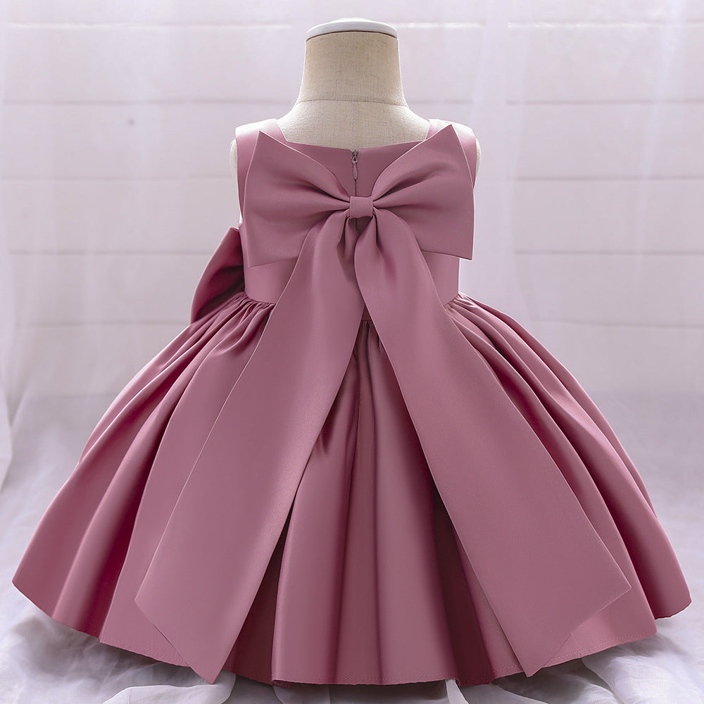 Adorable Puffy Satin Bowknot Ball Gown for Little Girls | Tea Length Princess Dress