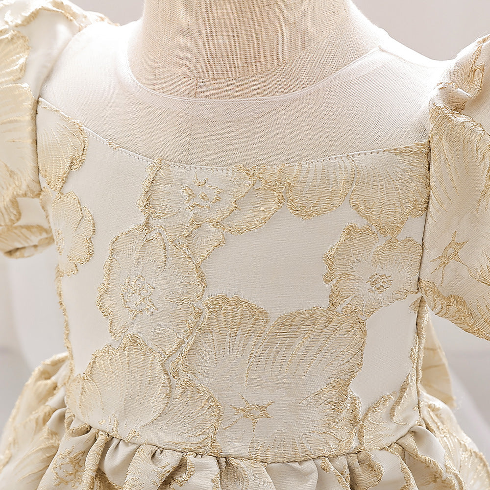 Adorable Satin Floral Princess Dress for Baby Girls | Tea Length Bubble Sleeve Party Dress