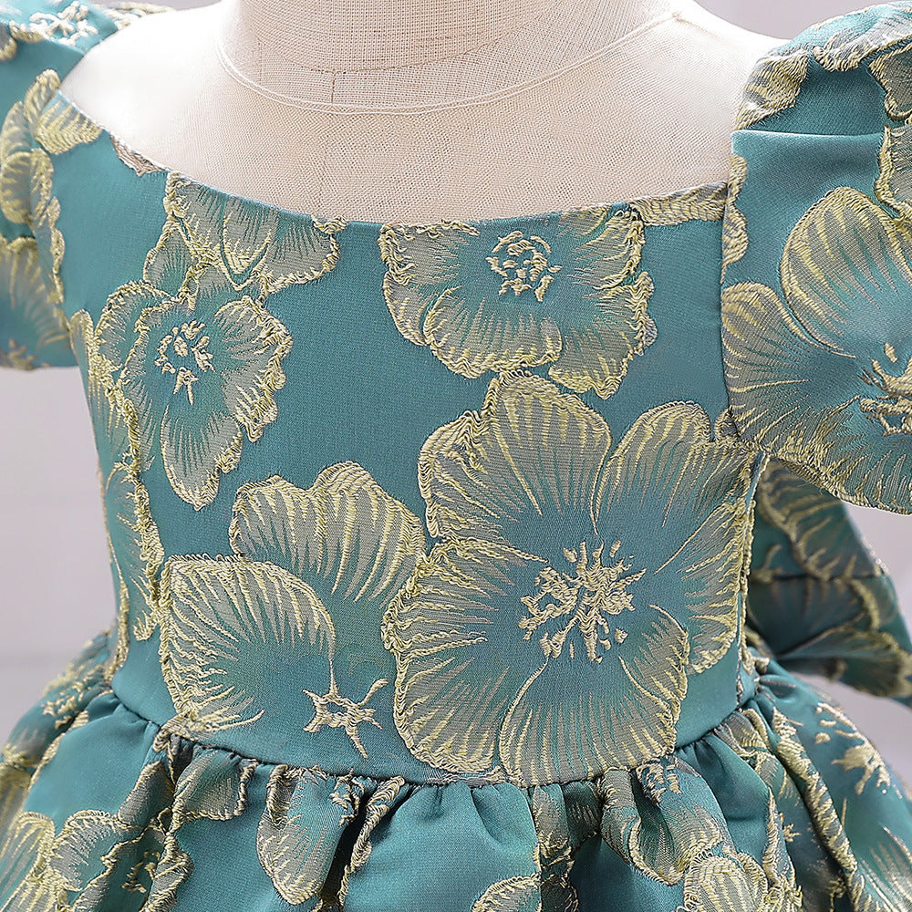 Adorable Satin Floral Princess Dress for Baby Girls | Tea Length Bubble Sleeve Party Dress