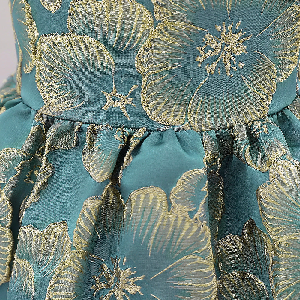 Adorable Satin Floral Princess Dress for Baby Girls | Tea Length Bubble Sleeve Party Dress