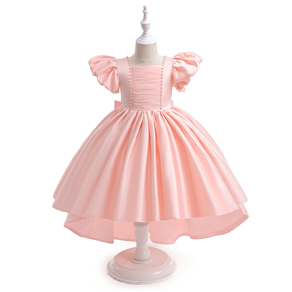 Adorable Satin Princess Dress with Bow & Ruffles for Girls (Ages 3-8) | Tea Length Party Gown