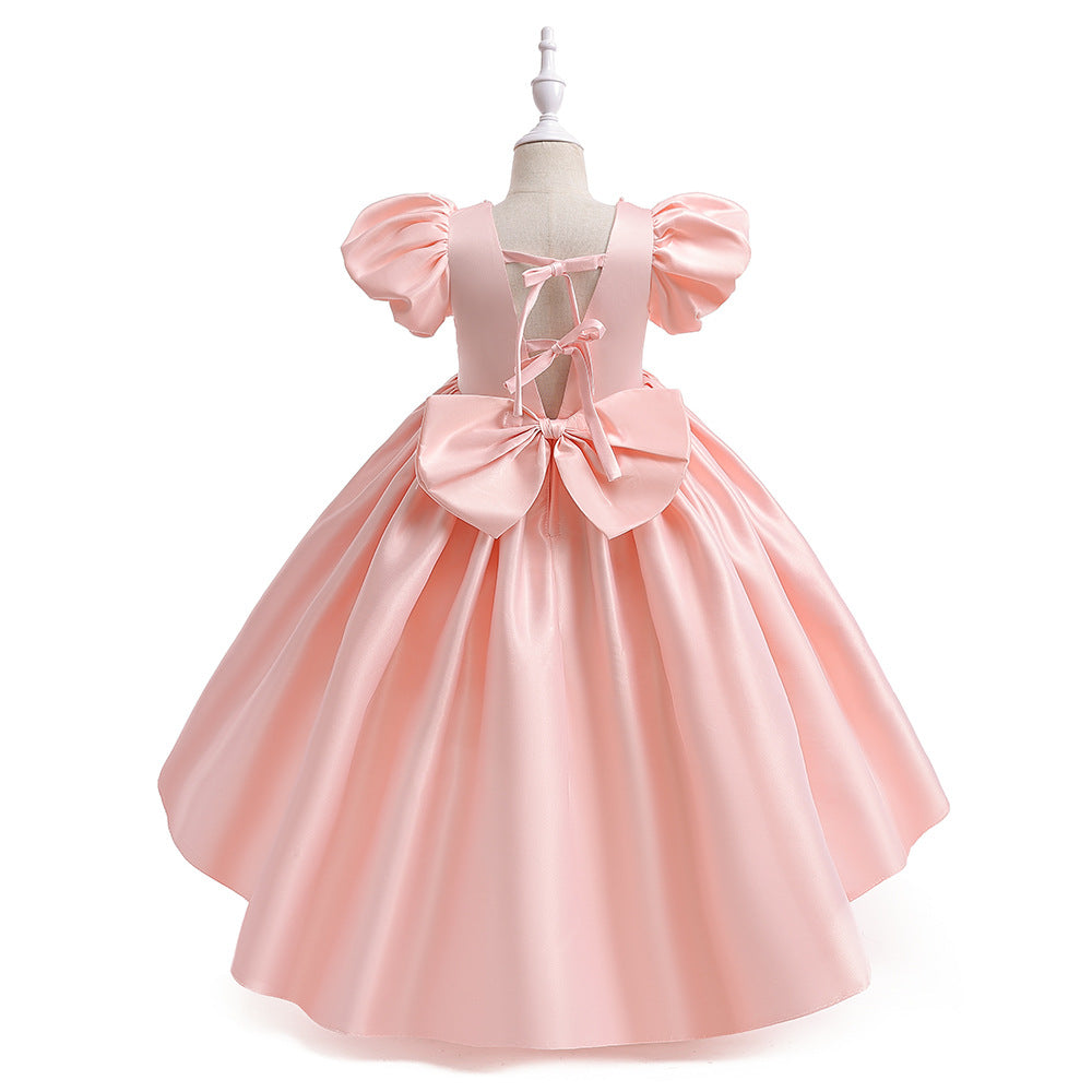 Adorable Satin Princess Dress with Bow & Ruffles for Girls (Ages 3-8) | Tea Length Party Gown