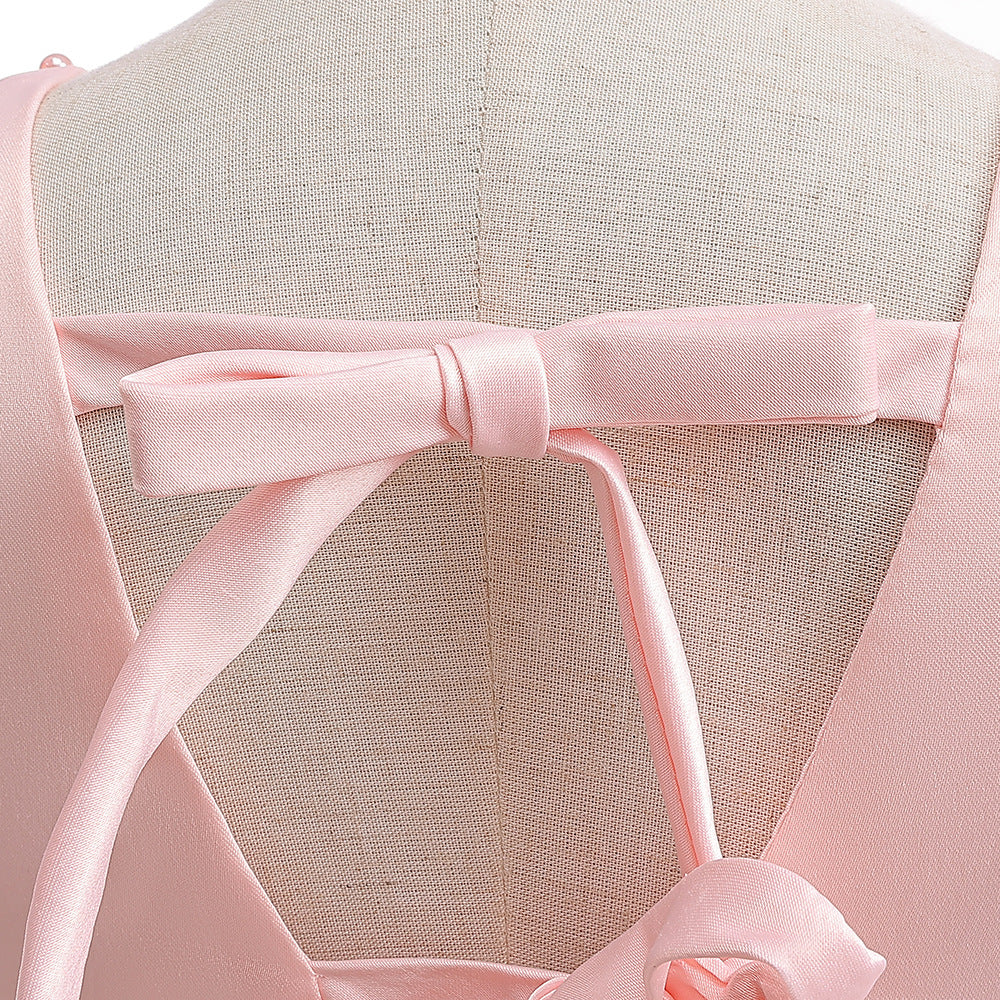 Adorable Satin Princess Dress with Bow & Ruffles for Girls (Ages 3-8) | Tea Length Party Gown