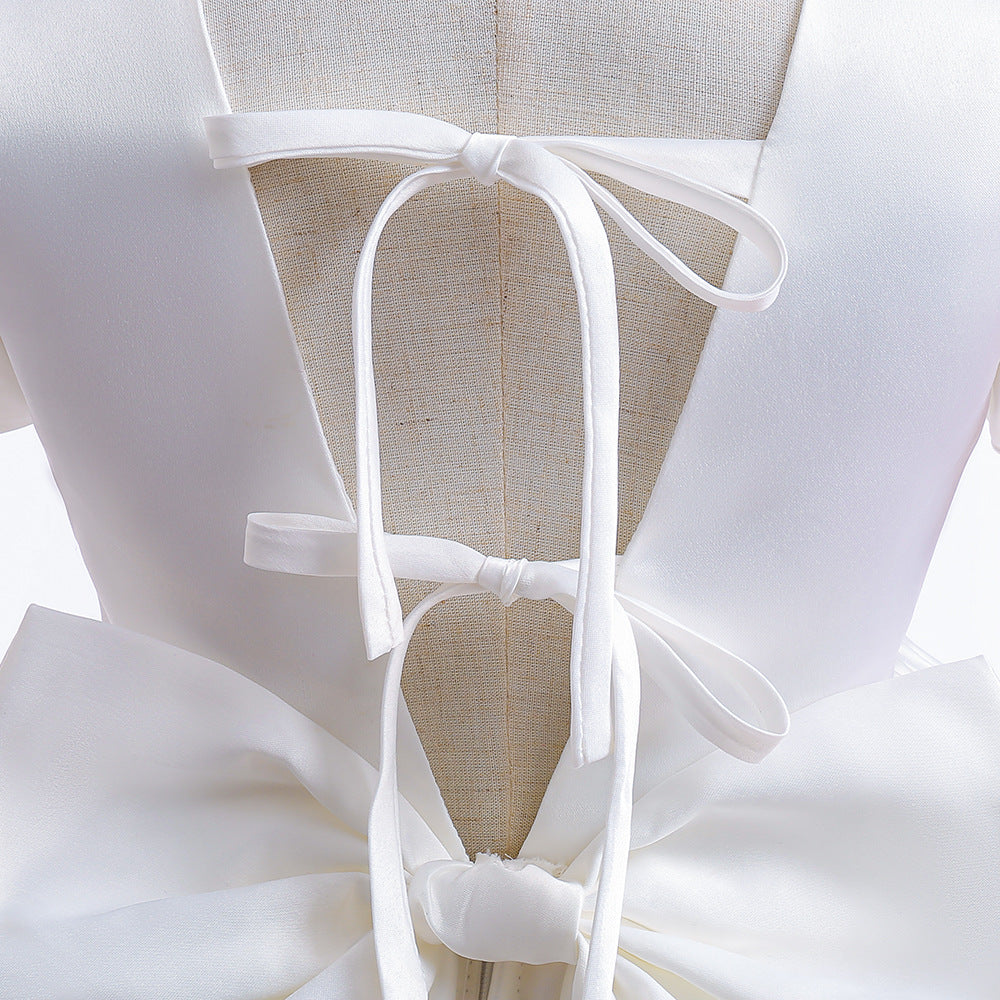 Adorable Satin Princess Dress with Bow & Ruffles for Girls (Ages 3-8) | Tea Length Party Gown