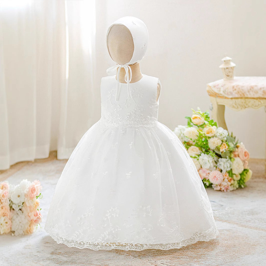 Sleeveless White A-line Lace Baby Dress – Perfect Flower Girl & Party Dress