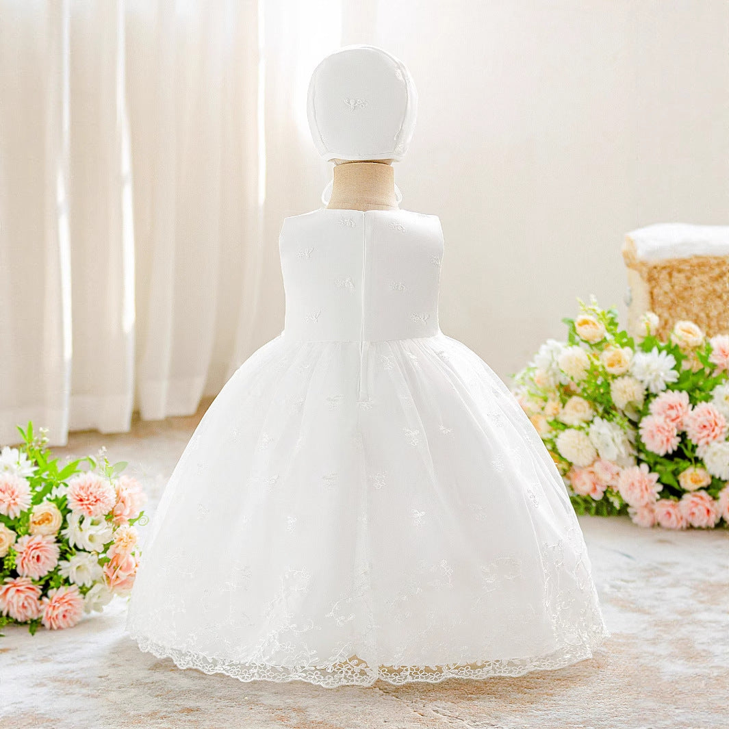 Sleeveless White A-line Lace Baby Dress – Perfect Flower Girl & Party Dress