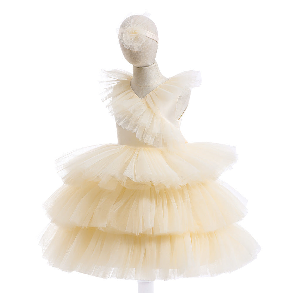 Cute Tiered Tulle A-Line Dress for Girls – Party & Flower Girl Princess Dress