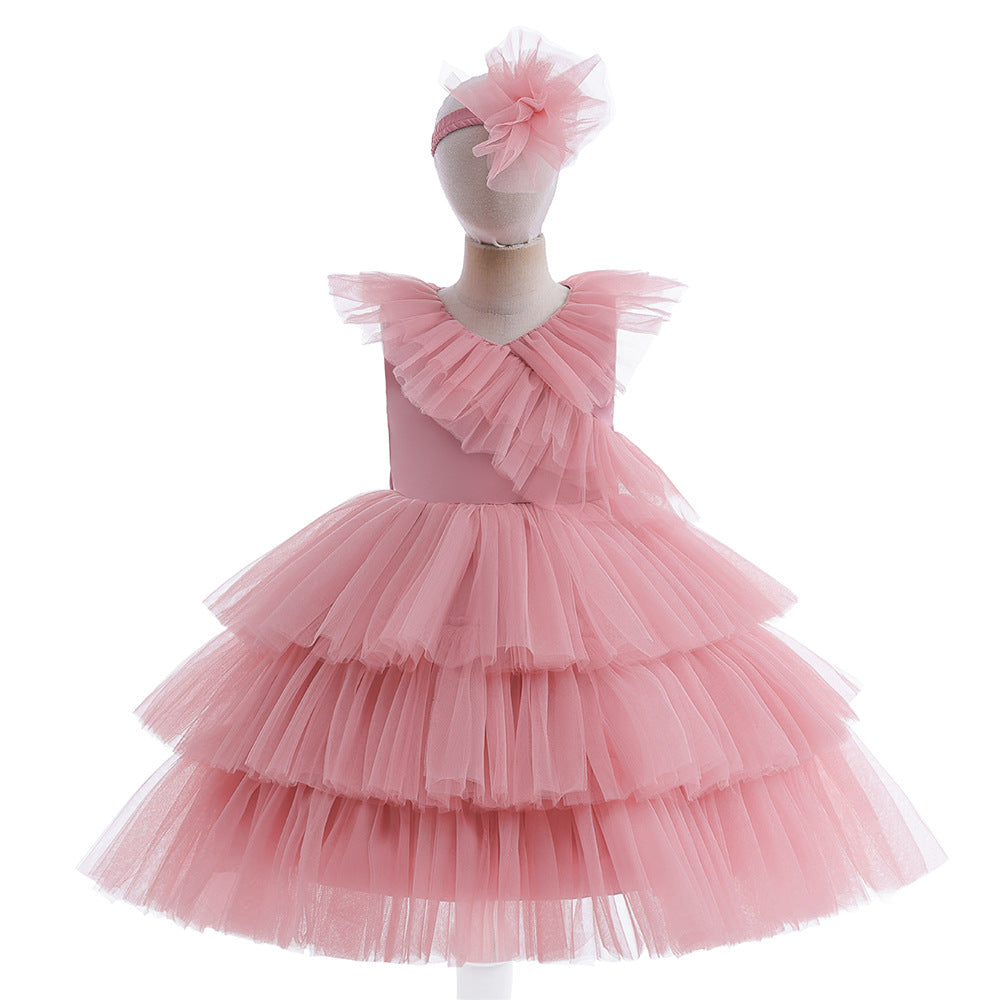 Cute Tiered Tulle A-Line Dress for Girls – Party & Flower Girl Princess Dress