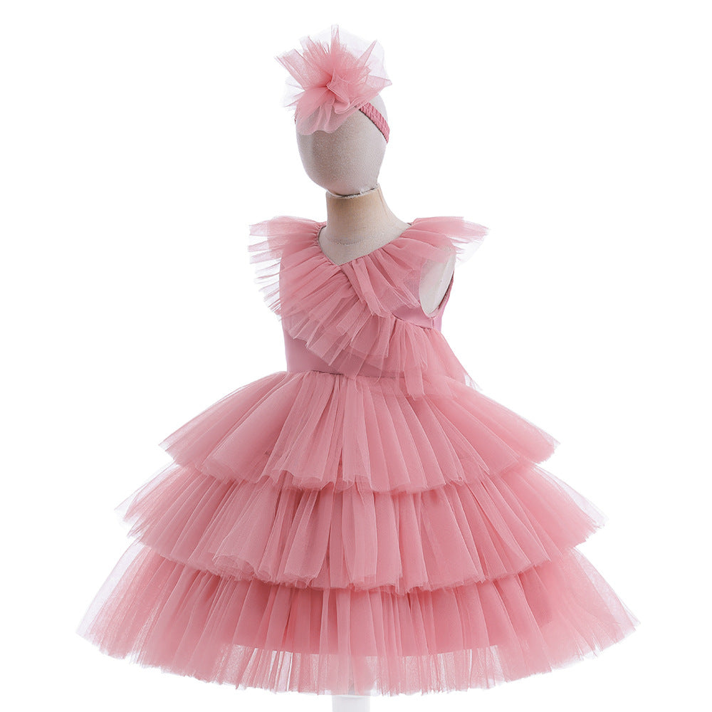 Cute Tiered Tulle A-Line Dress for Girls – Party & Flower Girl Princess Dress