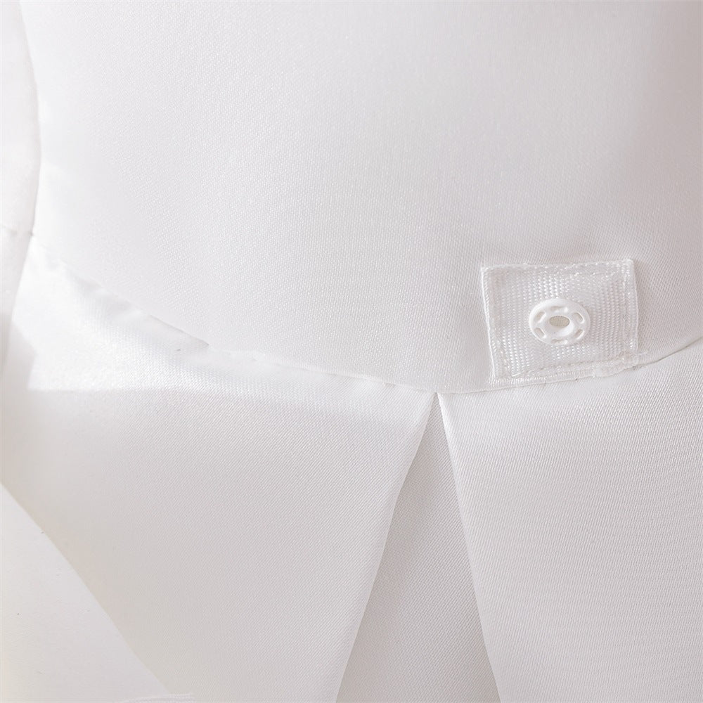 White Satin A-Line Flower Girl Dress with Bow & Sequins for Girls 3-8 Years