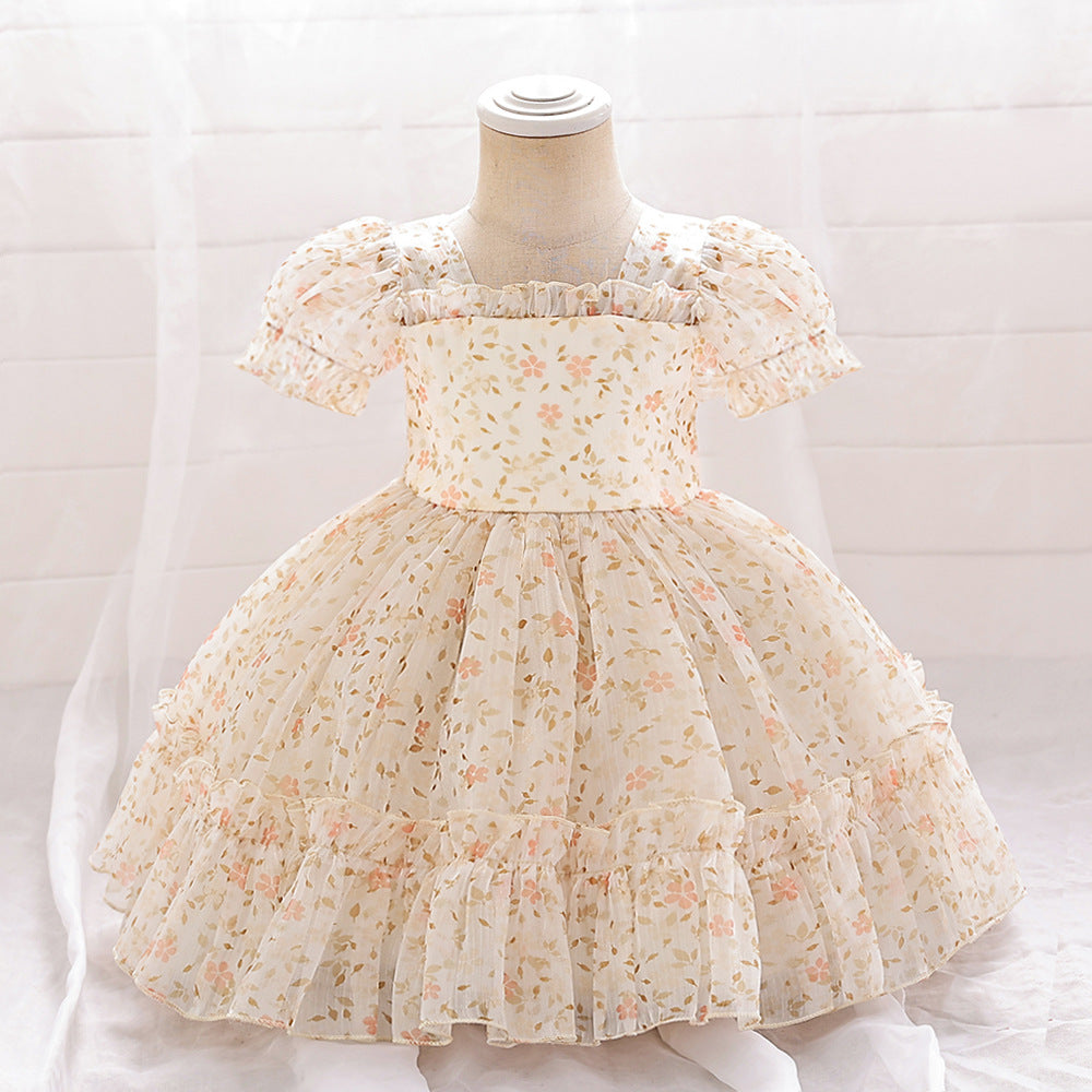 Adorable Yellow Floral Tulle Baby Dress for Parties & Holidays (9-24M)