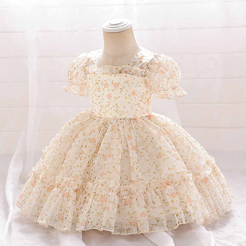 Adorable Yellow Floral Tulle Baby Dress for Parties & Holidays (9-24M)