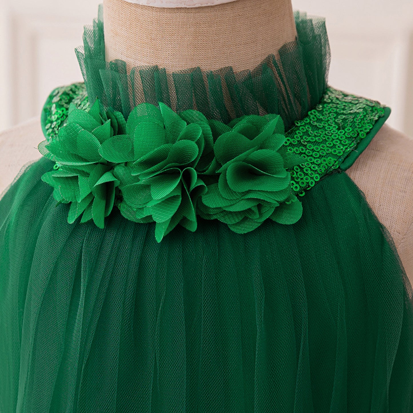Dark Green Halter Princess Party Dress for Girls Tea Length