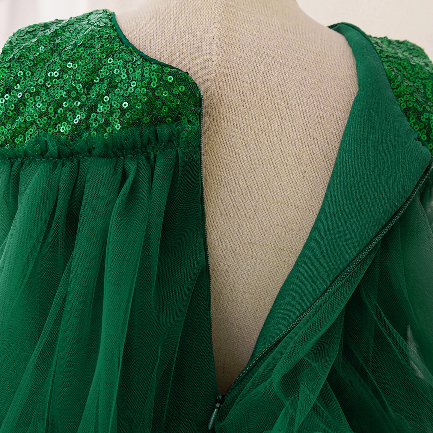 Dark Green Tiered Sequin Tulle Party Dress for Girls – Tea Length Festive Gown
