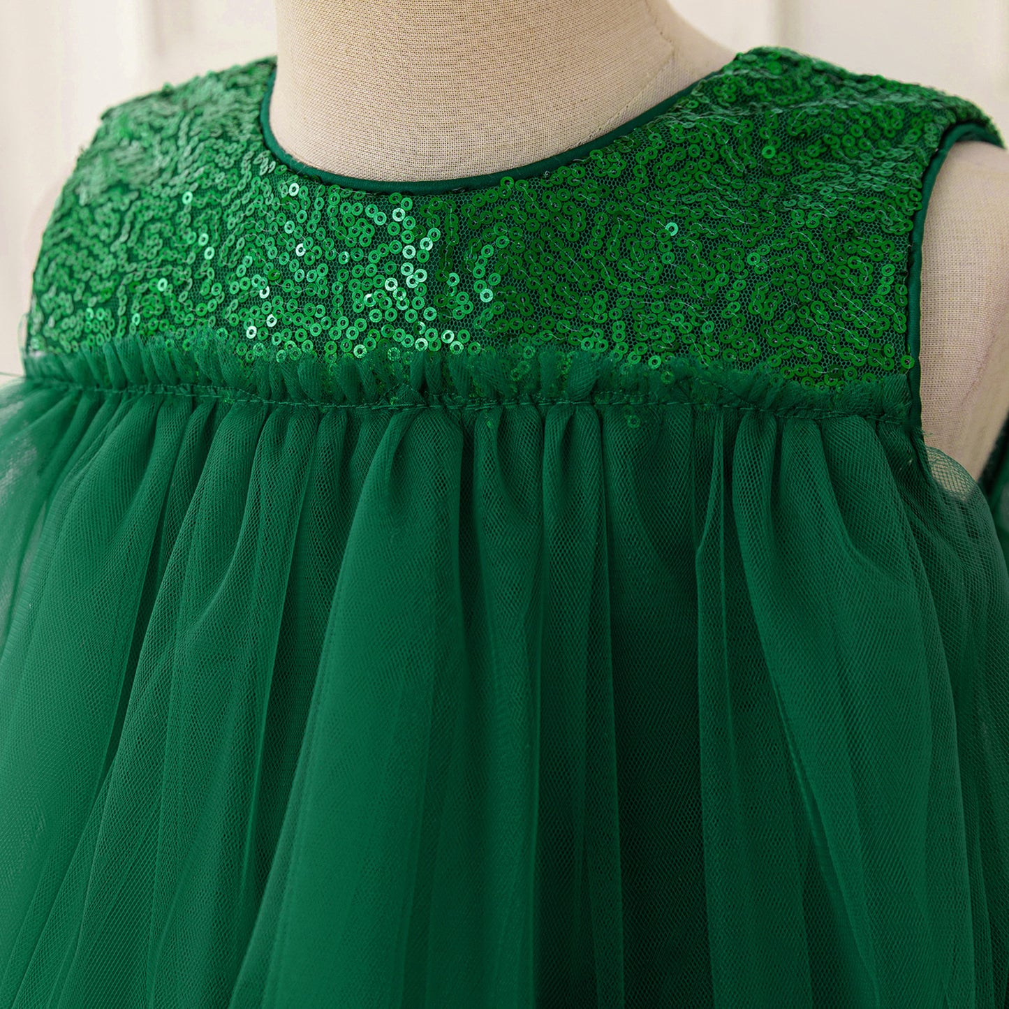 Dark Green Tiered Sequin Tulle Party Dress for Girls – Tea Length Festive Gown