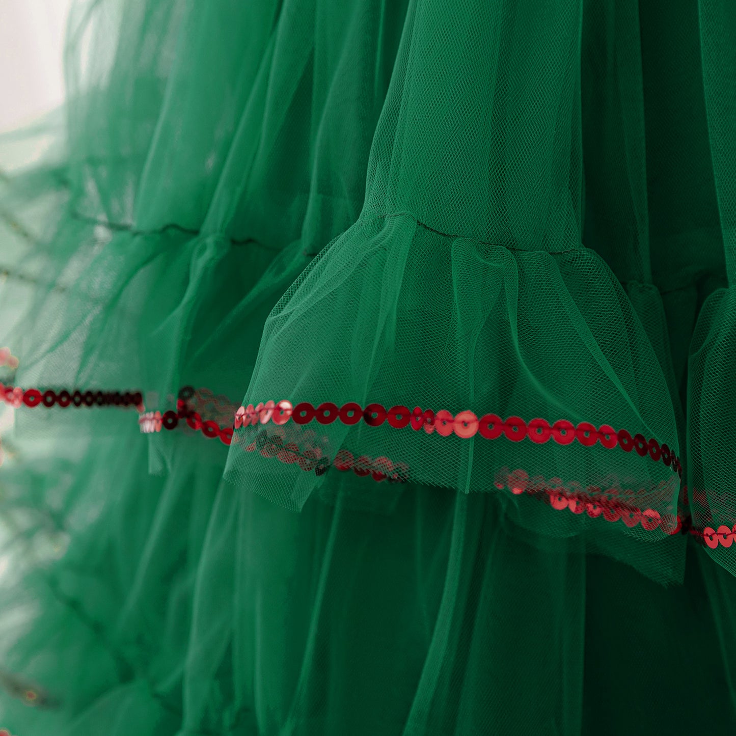 Dark Green Tiered Sequin Tulle Party Dress for Girls – Tea Length Festive Gown