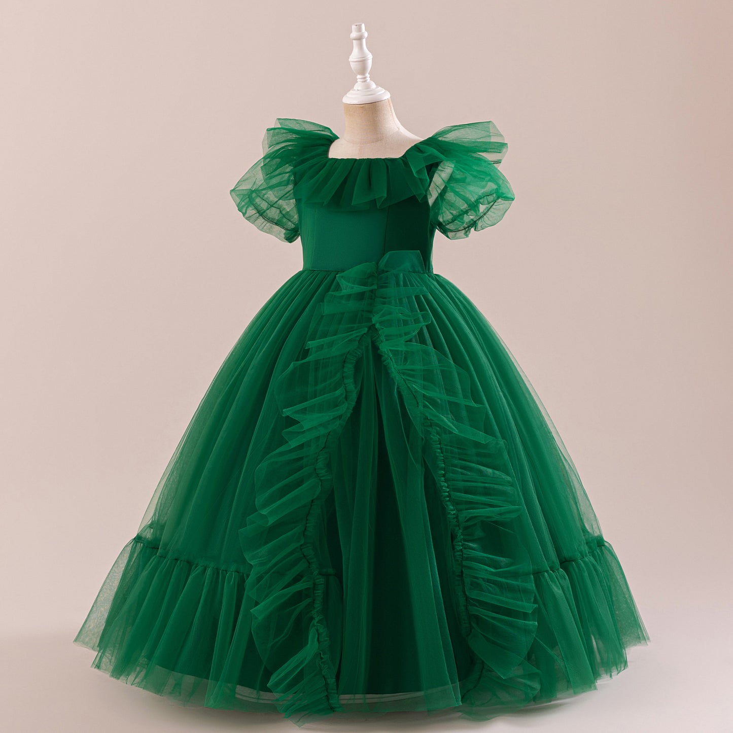 Dark Green Tiered Tulle Maxi Dress for Girls – Princess A-Line Party Gown