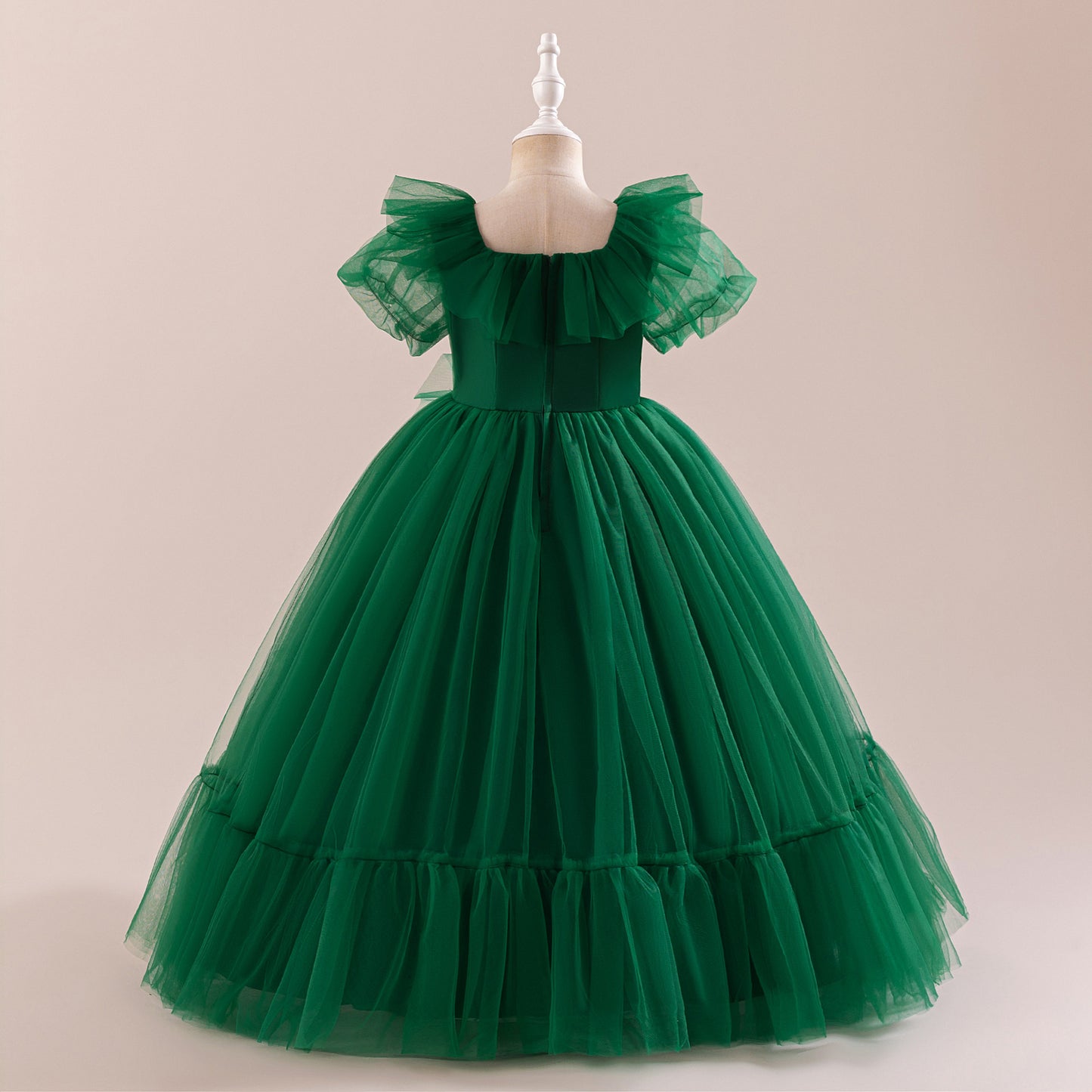 Dark Green Tiered Tulle Maxi Dress for Girls – Princess A-Line Party Gown