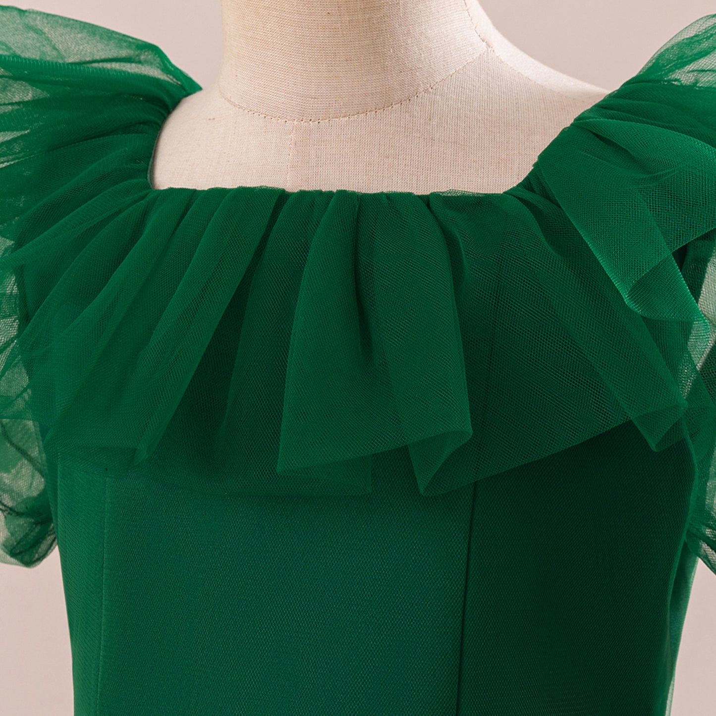 Dark Green Tiered Tulle Maxi Dress for Girls – Princess A-Line Party Gown