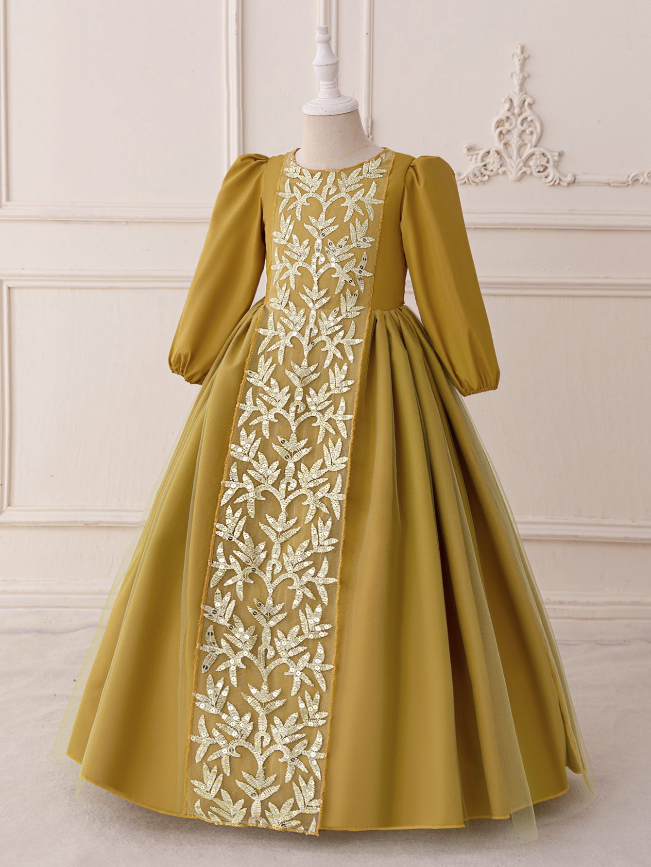 A-Line Elegant Embroidered Maxi Tulle Dress for Girls | Special Occasion Formalwear