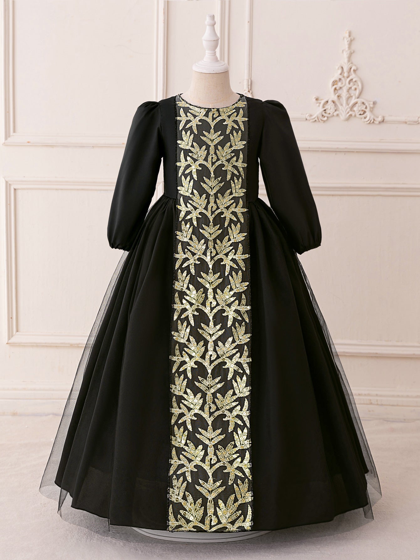 A-Line Elegant Embroidered Maxi Tulle Dress for Girls | Special Occasion Formalwear