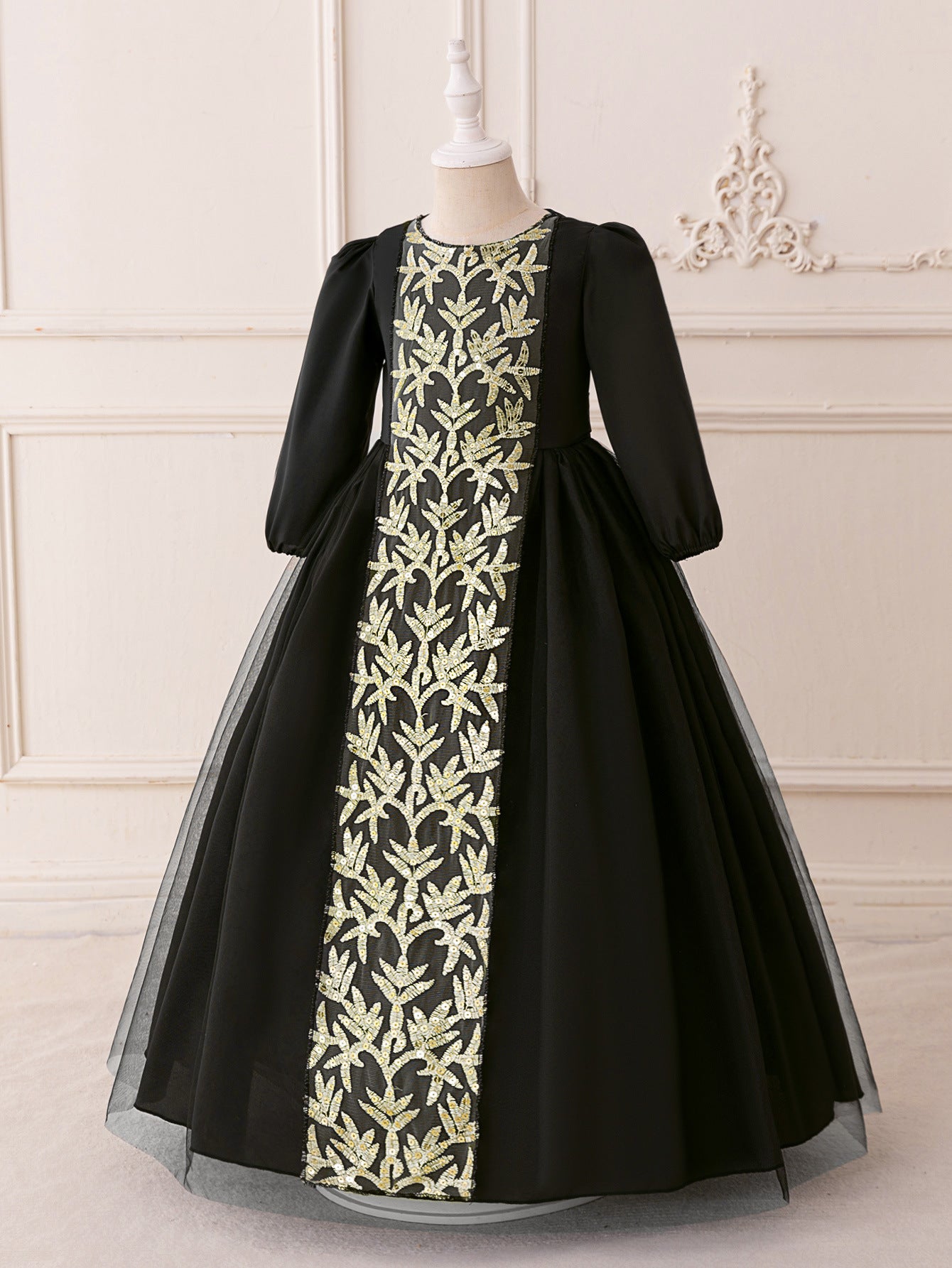 A-Line Elegant Embroidered Maxi Tulle Dress for Girls | Special Occasion Formalwear
