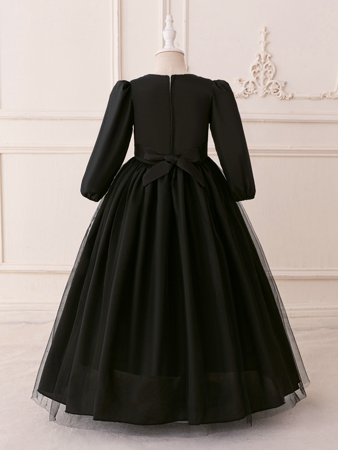 A-Line Elegant Embroidered Maxi Tulle Dress for Girls | Special Occasion Formalwear