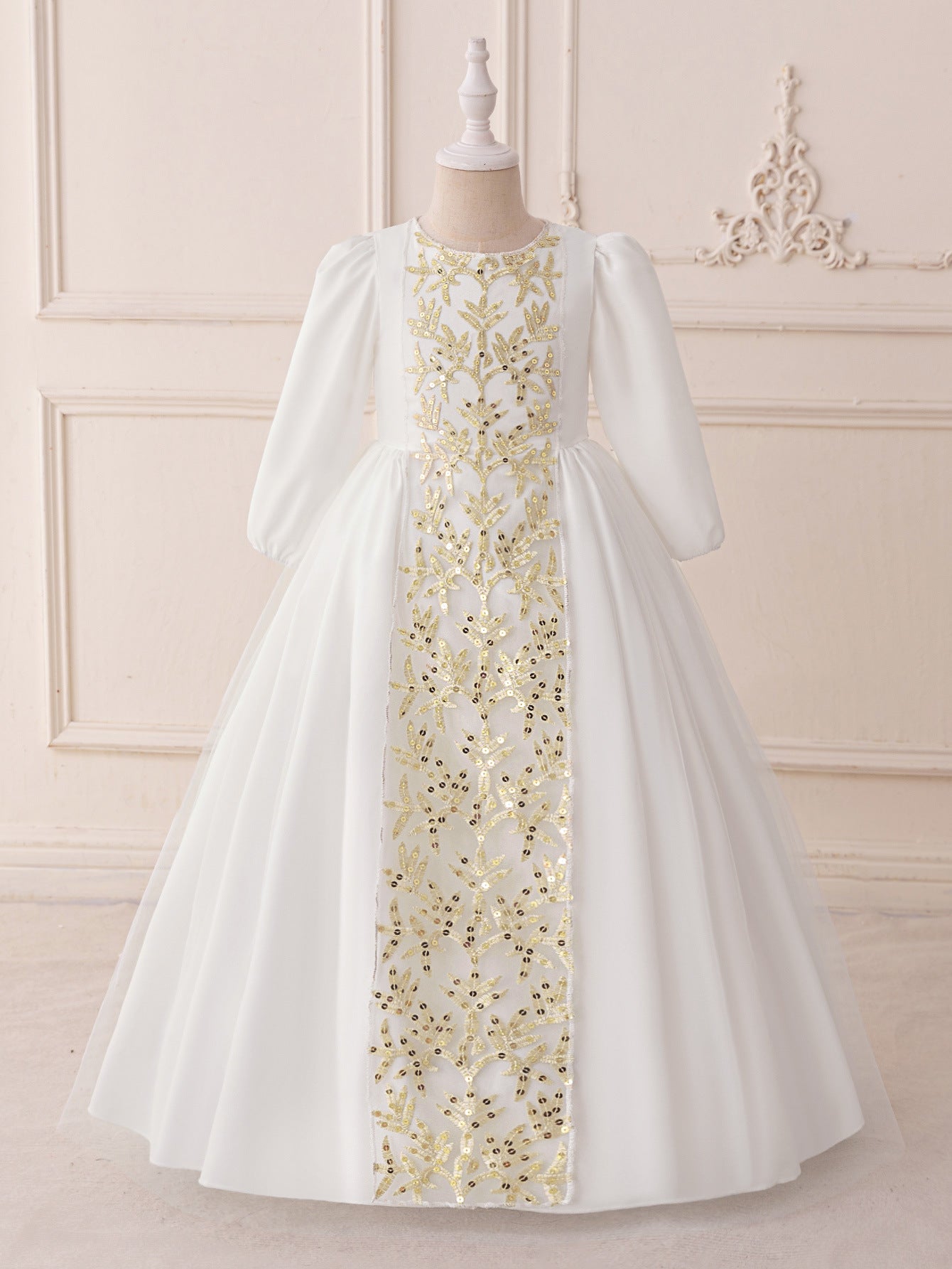 A-Line Elegant Embroidered Maxi Tulle Dress for Girls | Special Occasion Formalwear