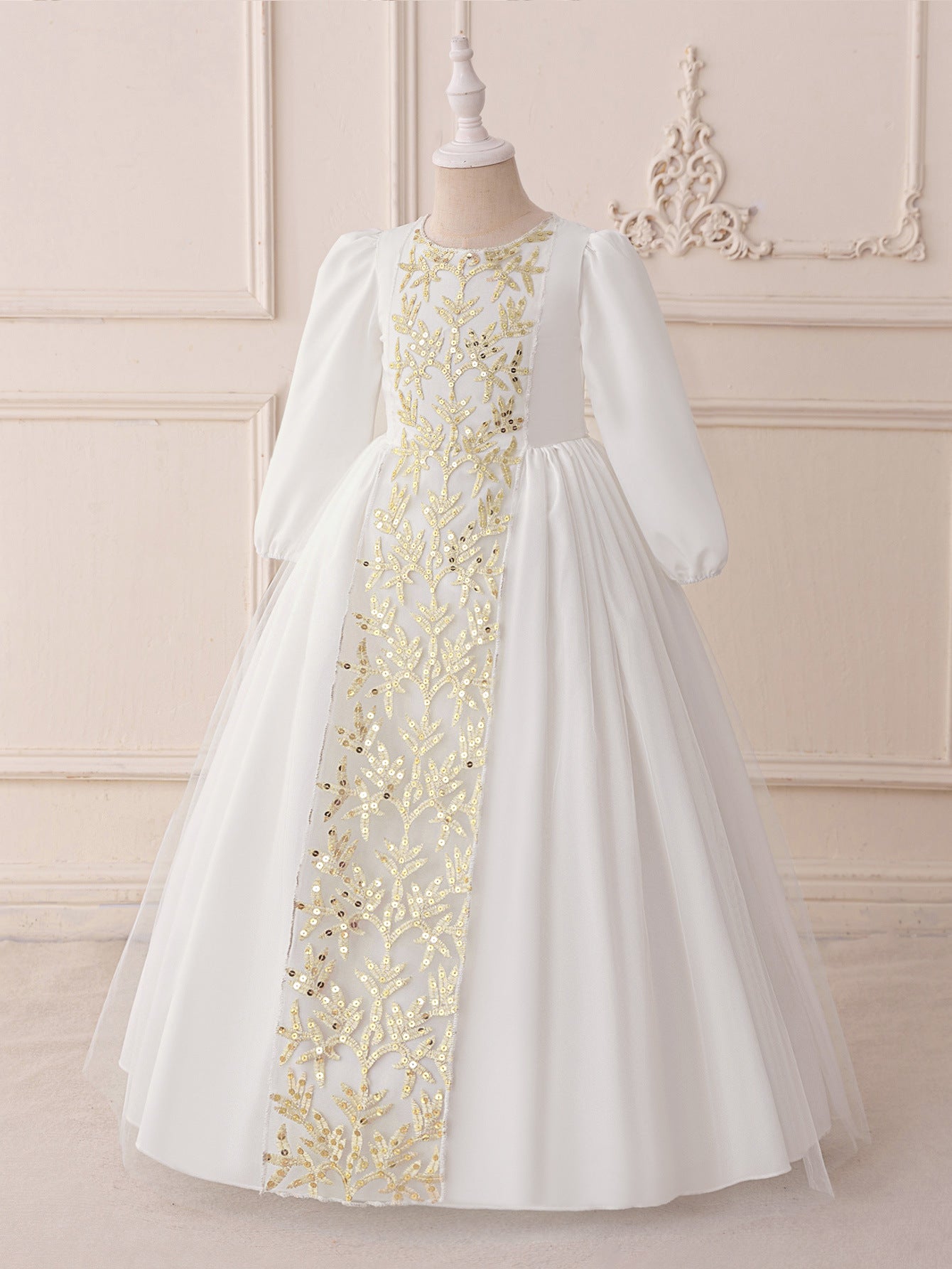 A-Line Elegant Embroidered Maxi Tulle Dress for Girls | Special Occasion Formalwear