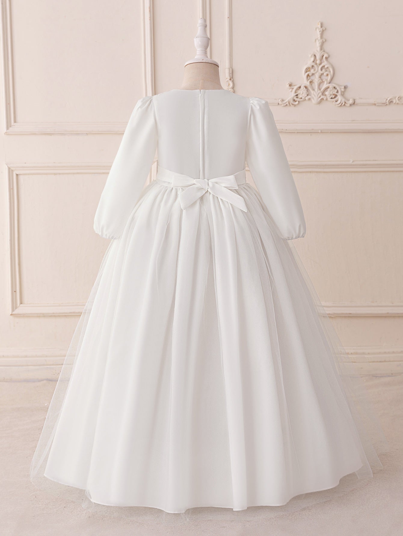 A-Line Elegant Embroidered Maxi Tulle Dress for Girls | Special Occasion Formalwear